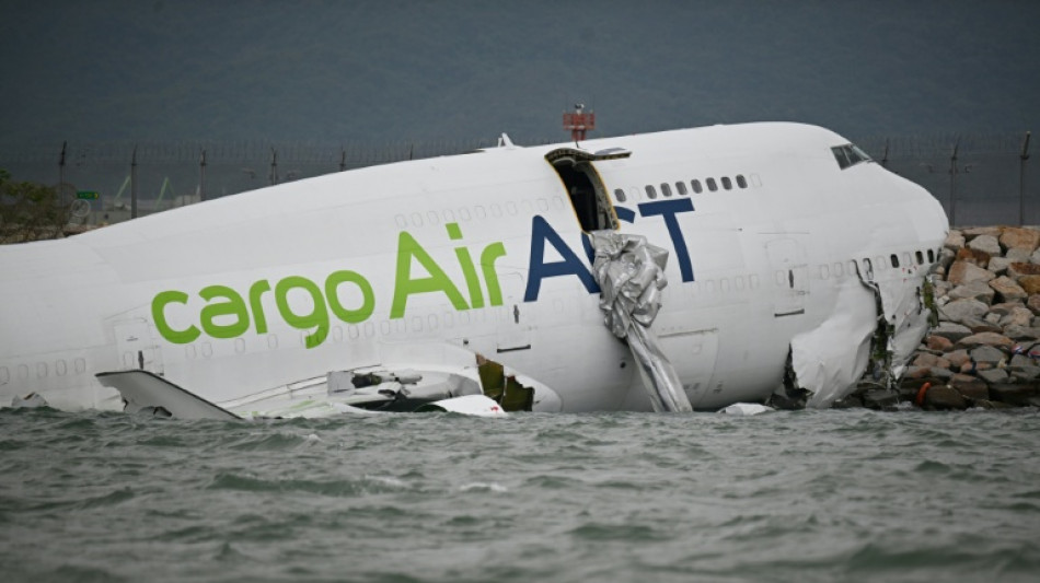 Cargo plane skids off Hong Kong runway, kills two